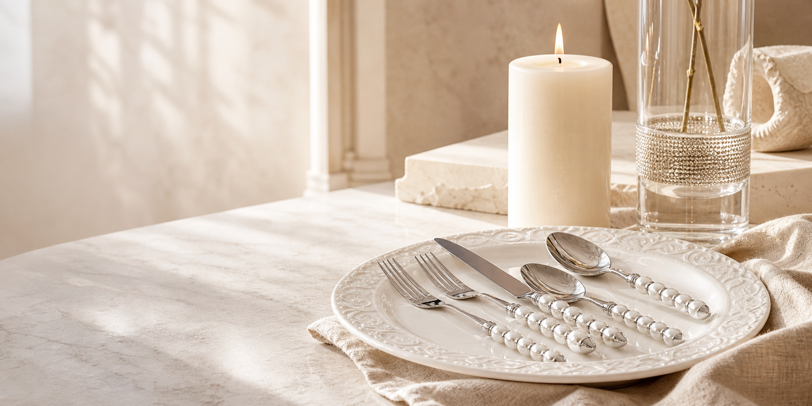 Glass vessels, candlelight, and table details for rooms that feel instantly composed.