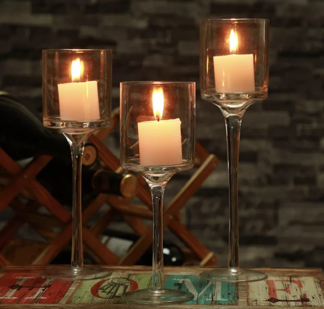 Mado gallery Clear Glass Candle holder Tea Light Candle set of 3 pieces for wedding & events & home accessories invite A piece of art into your home