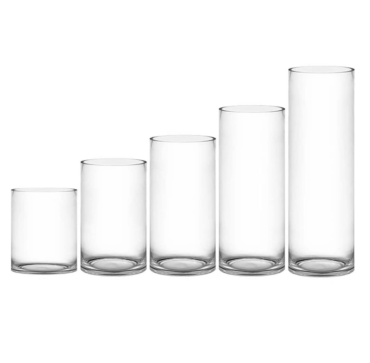 Mado gallery Cylinder GlassVases Set of 5 Decorative Centerpieces for Home or Wedding, Bulk Cylinder Flower & Plant Vases, Candle Holders for Home Decoration and Wedding Centerpieces