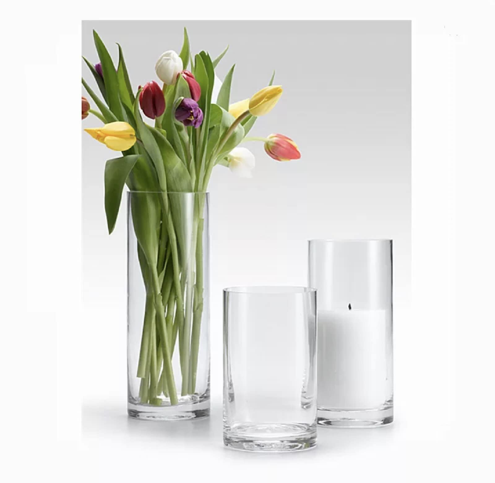 Tall Graduated Clear Glass Vases – Set of 3