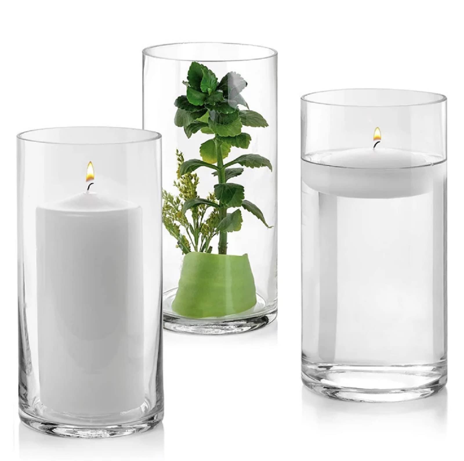 Mado gallery Glass Cylinder Vases Set of 3 Decorative Centerpieces for Home or Wedding, Bulk Cylinder Flower & Plant Vases, Candle Holders for Home Decoration and Wedding Centerpieces