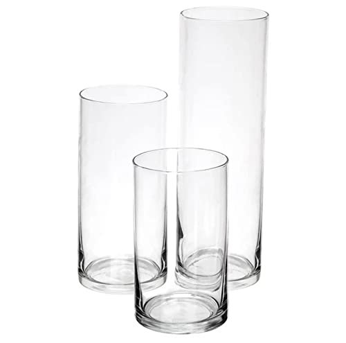 Mado gallery Glass Cylinder Vases Set of 3 Decorative Centerpieces for Home or Wedding, Bulk Cylinder Flower & Plant Vases, Candle Holders for Home Decoration and Wedding Centerpieces