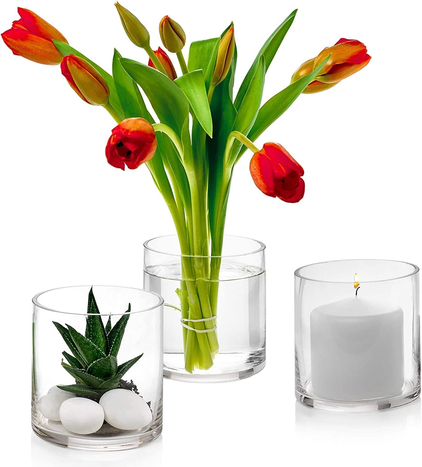 Clear Glass Cylinder Vases – Set of 12, Ø10 × H10 cm