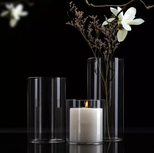 Mado gallery Glass Cylinder Vases Set of (3) Decorative Centerpieces for Home or Wedding, Bulk Cylinder Flower & Plant Vases, Candle Holders for Home Decoration and Wedding Centerpieces