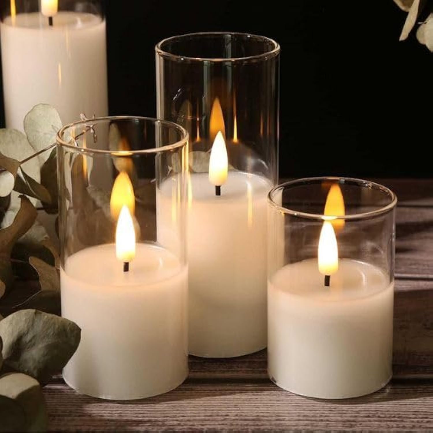 Smoke Grey Flameless LED Glass Candles – Set of 3