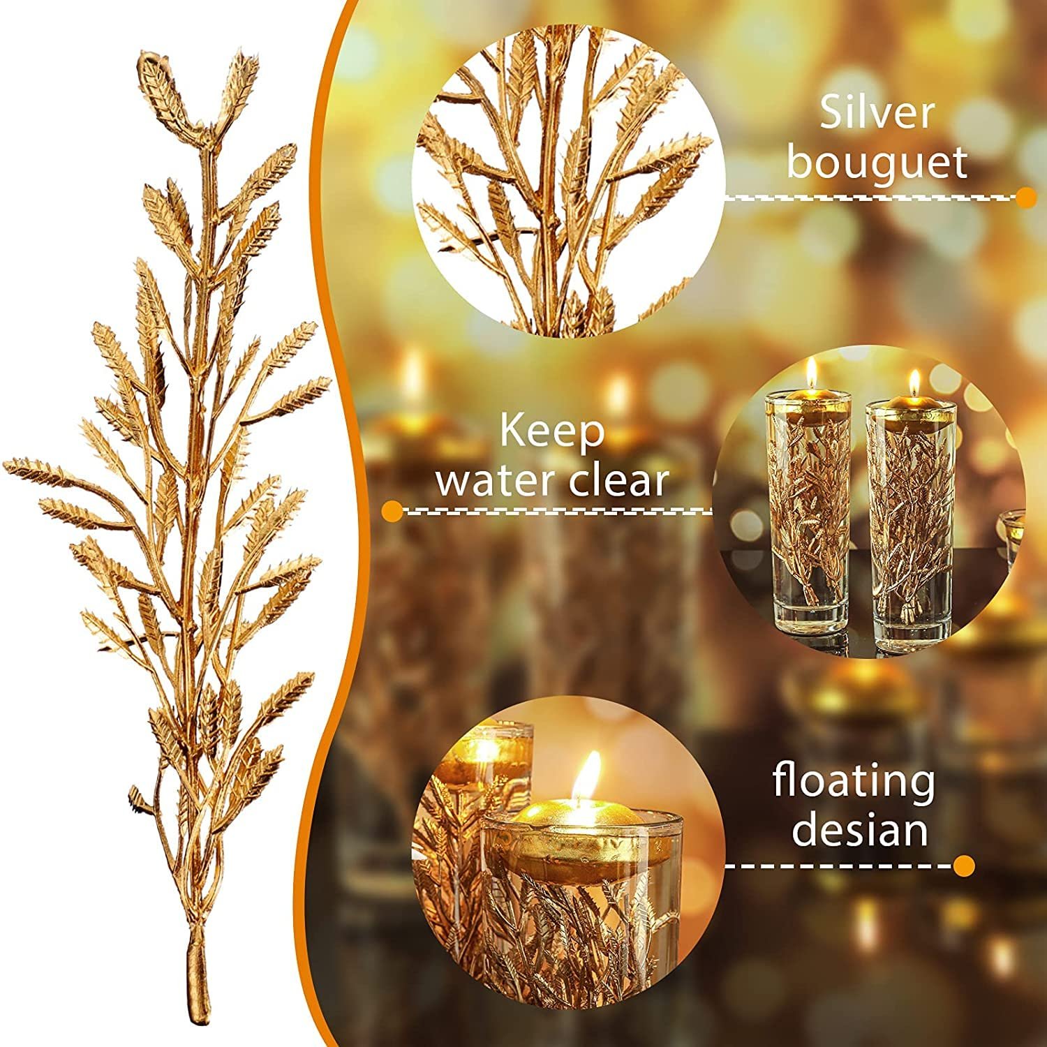 Mado gallery floating candles Natural, Pack of 24 pieces Ivory or Golden color, best option to light your home décor (Golden)