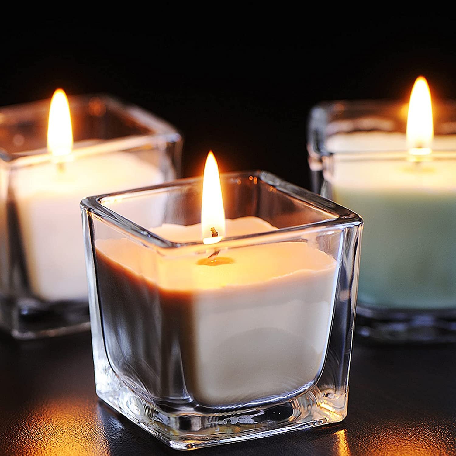 Mado gallery square glass vase, Set of 4 Decorative Centerpieces for Wedding & Home Decoration, Bulk Cylinder Flower & Plant Vases, Candle Holders (15 CM / 5.9 Inch)