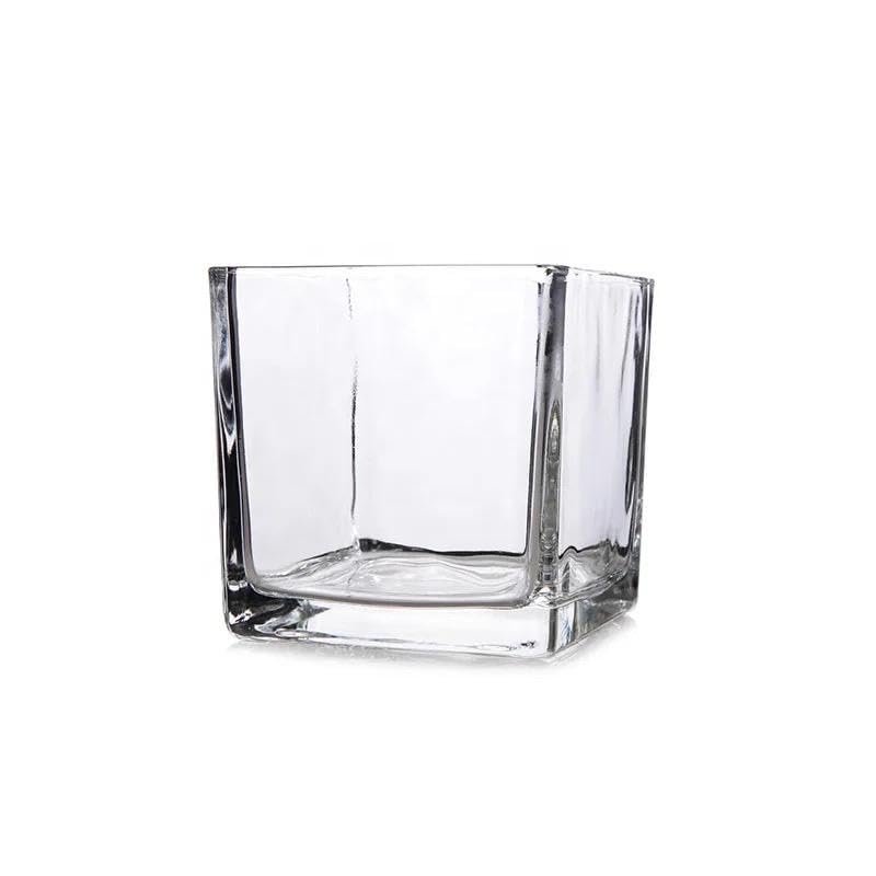 Mado gallery square glass vase, Set of 4 Decorative Centerpieces for Wedding & Home Decoration, Bulk Cylinder Flower & Plant Vases, Candle Holders (15 CM / 5.9 Inch)