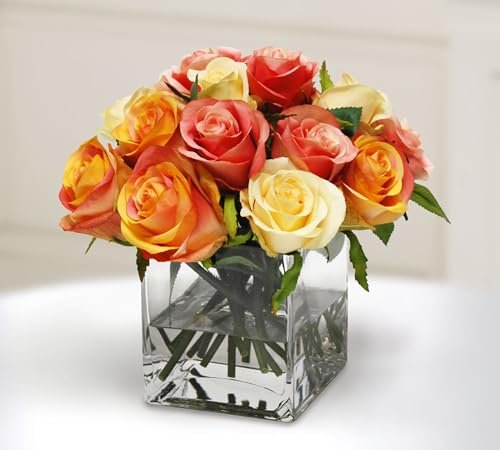 Mado gallery square glass vase, Set of 4 Decorative Centerpieces for Wedding & Home Decoration, Bulk Cylinder Flower & Plant Vases, Candle Holders (15 CM / 5.9 Inch)