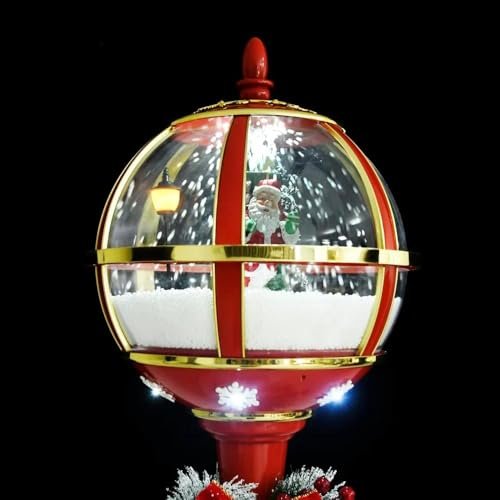 Christmas Street Lamp colors Red or white 64-180 cm tall with Light, Cascading Snow, and Christmas Music, for Festive Holiday & Christmas decorations (RED, 59 CM / 23 INCHES)