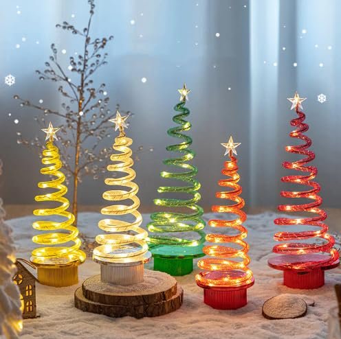 Rotating Spiral LED Mini Christmas Tree – 28 cm