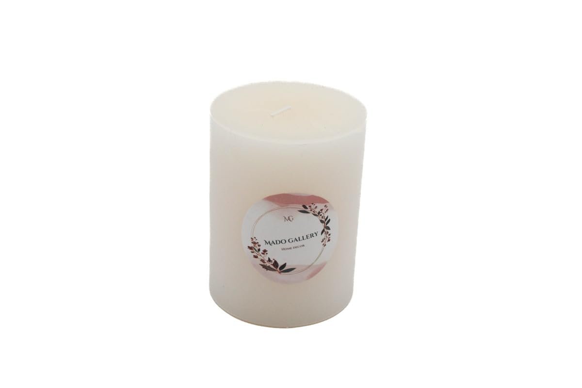 Mado Gallery Pillar Candles Mini & Large, Paraffin, Dripless, Long-Lasting, Unscented, Ivory Pillar Candles, Ideal Candles For Weddings Home Decorations (Package Of 1 Piece, 7.5x10 CM / 3x4 INCHES)