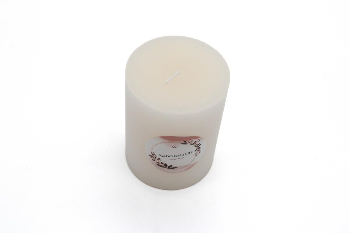 Mado Gallery Pillar Candles Mini & Large, Paraffin, Dripless, Long-Lasting, Unscented, Ivory Pillar Candles, Ideal Candles For Weddings Home Decorations (Package Of 1 Piece, 7.5x10 CM / 3x4 INCHES)