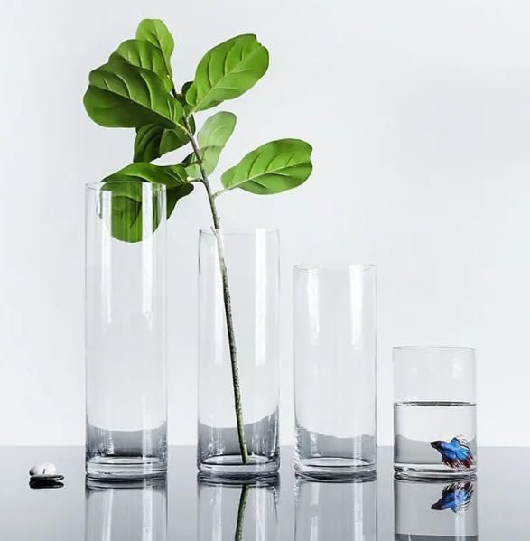 Mado Gallery Glass Cylinder Vases Set of 4 | Clear Flower & Candle Holders for Home, Events & Weddings | Floating & Pillar Candles Compatible