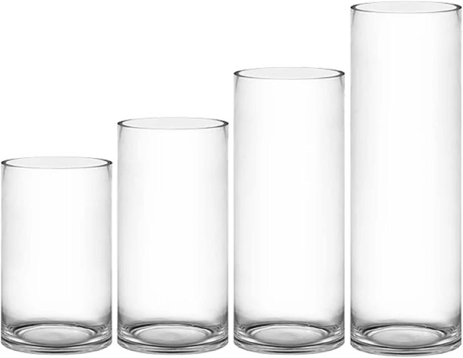 Mado Gallery Glass Cylinder Vases Set of 4 | Clear Flower & Candle Holders for Home, Events & Weddings | Floating & Pillar Candles Compatible