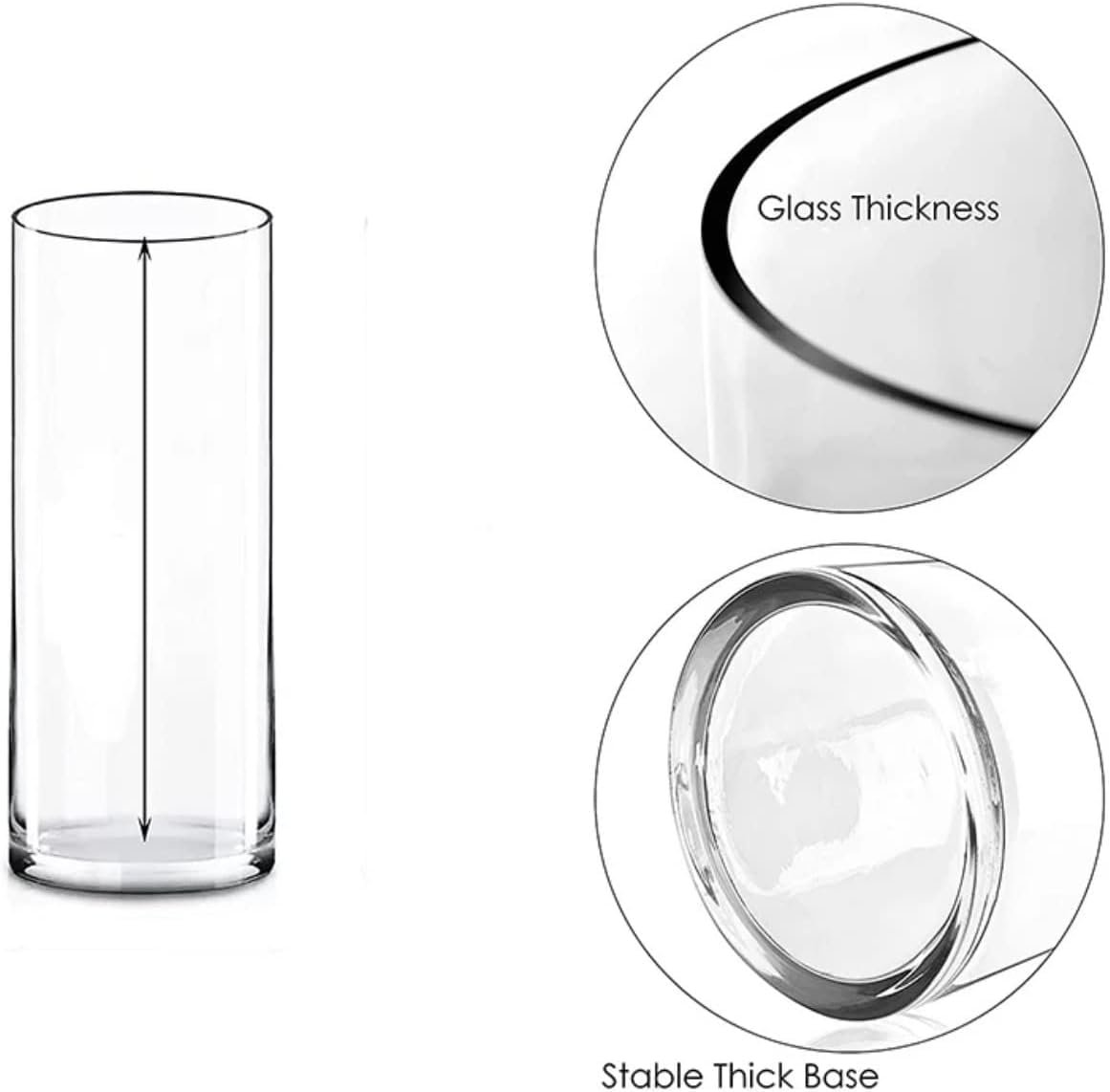Mado Gallery Glass Cylinder Vases Set of 4 | Clear Flower & Candle Holders for Home, Events & Weddings | Floating & Pillar Candles Compatible