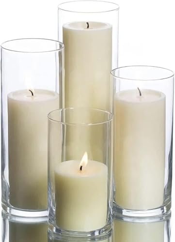 Mado Gallery Glass Cylinder Vases Set of 4 | Clear Flower & Candle Holders for Home, Events & Weddings | Floating & Pillar Candles Compatible