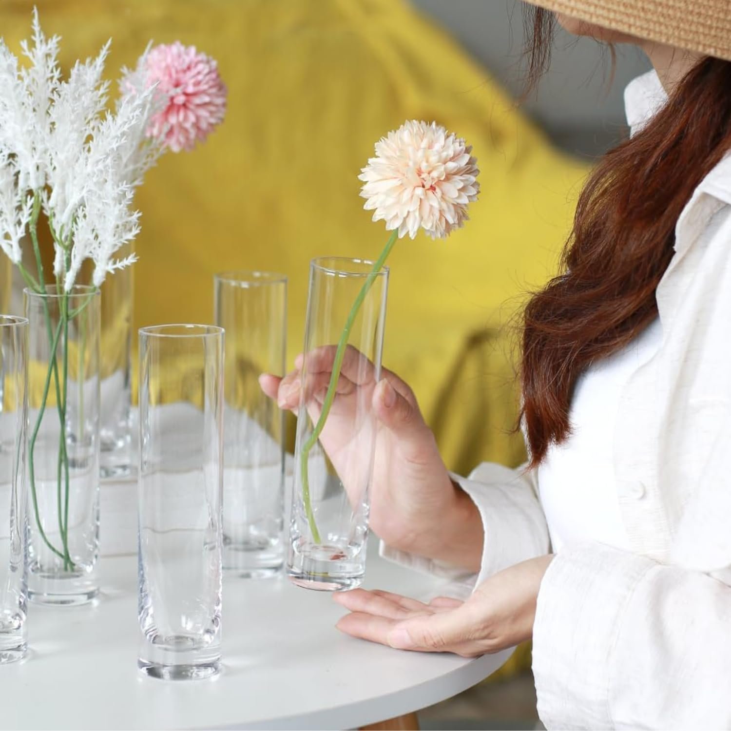 Mado Gallery Clear Cylinder Glass Vase, Single Size (5×20CM, 5×25CM, 5×30CM) – Tall Vase for Flowers, Floating or Pillar Candles, Ideal for Home & Wedding Decor (Box Of 1 Piece, 5 CM (D) x 20 CM (H))