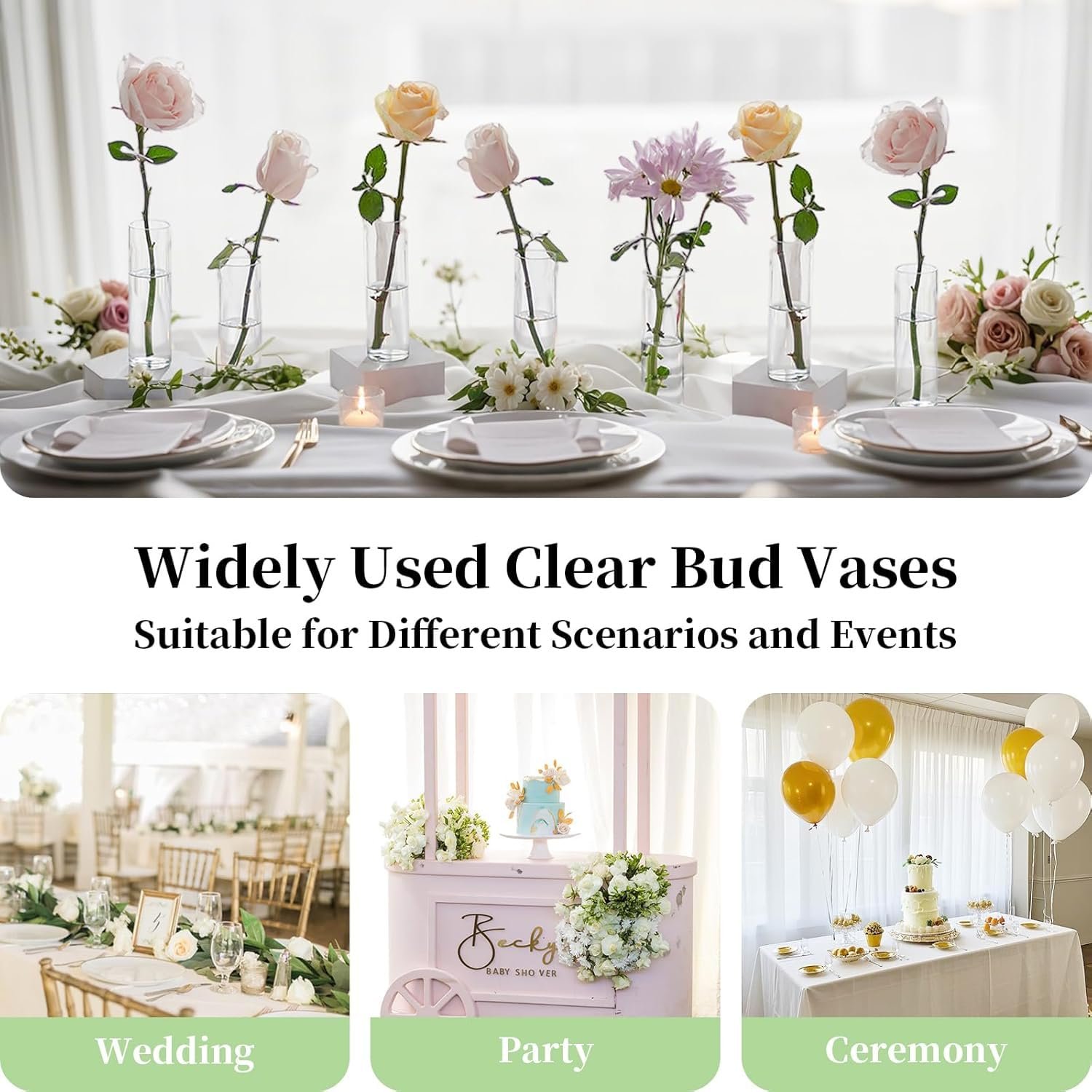 Mado Gallery Clear Cylinder Glass Vase Set – 3 Sizes (5×20CM, 5×25CM, 5×30CM) – Set of 1, 3, or 6 – Tall Vases for Flowers, Floating & Pillar Candles – Wedding & Home Decor (Package Of 1 Set)