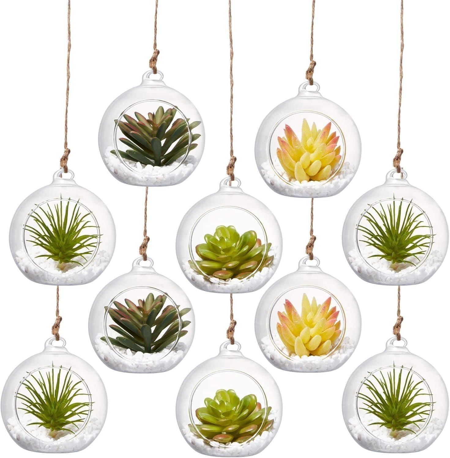 Hanging Glass Globe Candle Holder Set with Tealights, Jute & Fish Wire – 12 Pieces | Mado Gallery