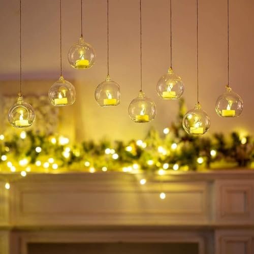 Hanging Glass Globe Candle Holder Set with Tealights, Jute & Fish Wire – 12 Pieces | Mado Gallery