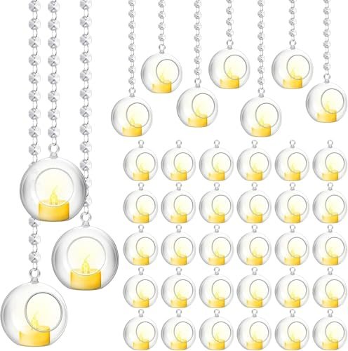 Hanging Glass Globe Candle Holder Set with Tealights & Crystal Line – 12 Pieces | Mado Gallery
