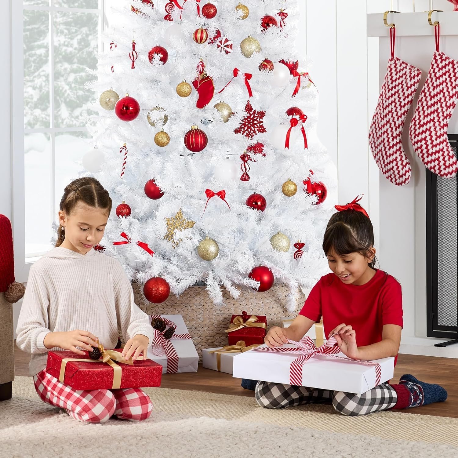 White Artificial Christmas Tree with Warm Lights – 120 to 210 cm | Mado Gallery