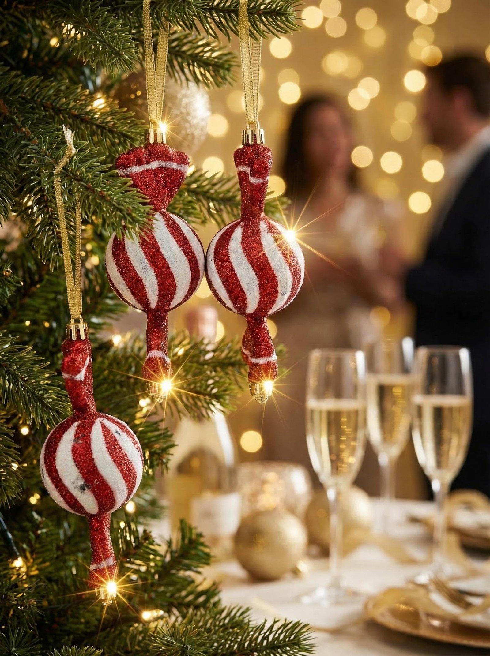 Red Glitter Candy Cane Ornaments – Pack of 3