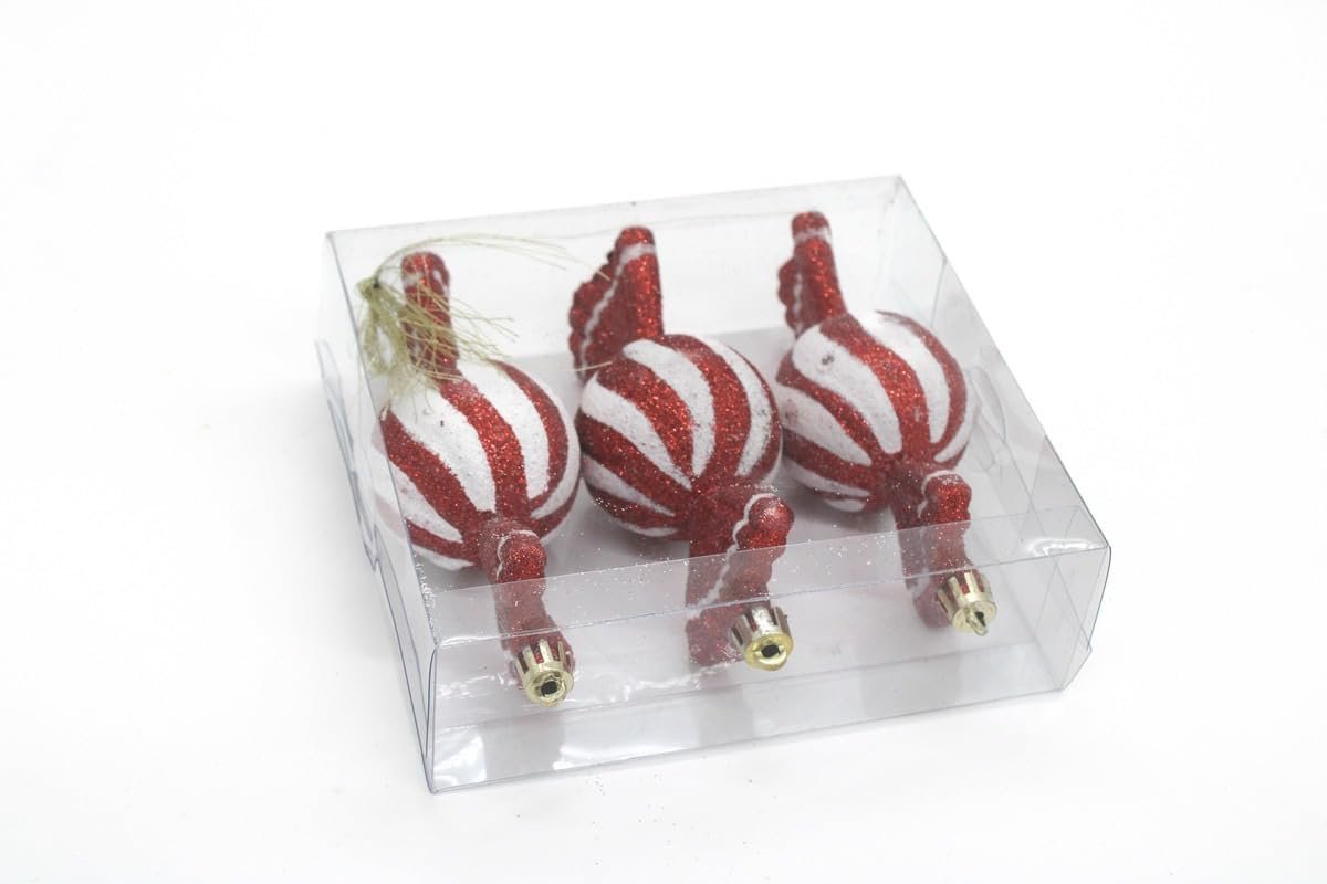Red Glitter Candy Cane Ornaments – Pack of 3 | Mado Gallery