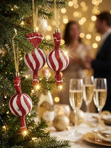 Red Glitter Candy Cane Ornaments – Pack of 3 | Mado Gallery