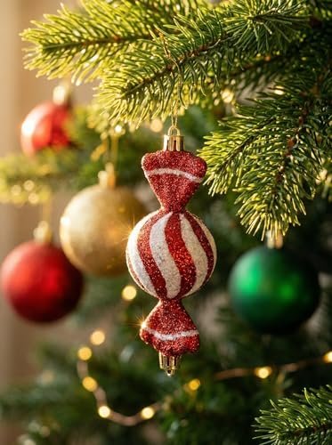 Red Glitter Candy Cane Ornaments – Pack of 3 | Mado Gallery
