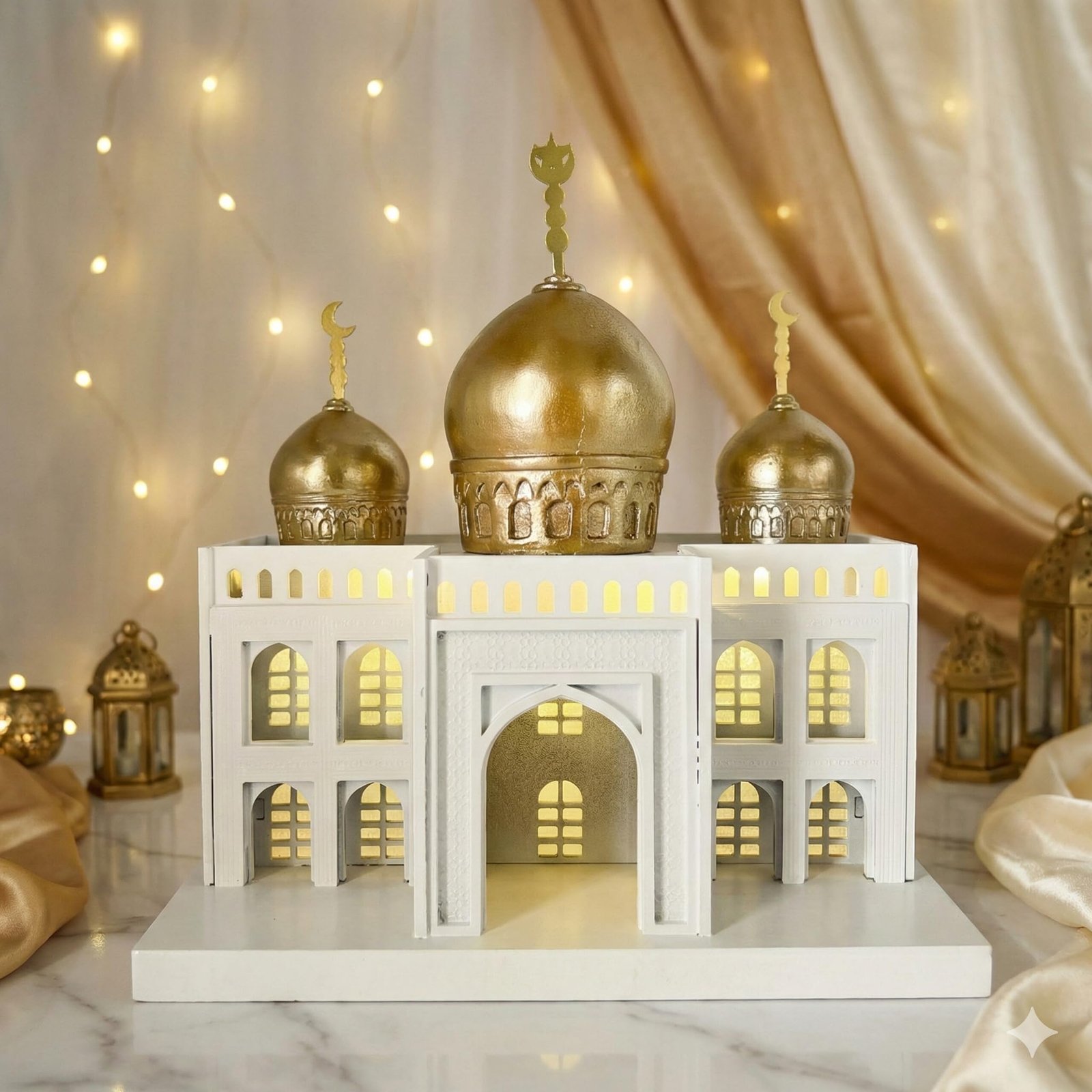 Wooden LED Mosque Decor with Gold Dome