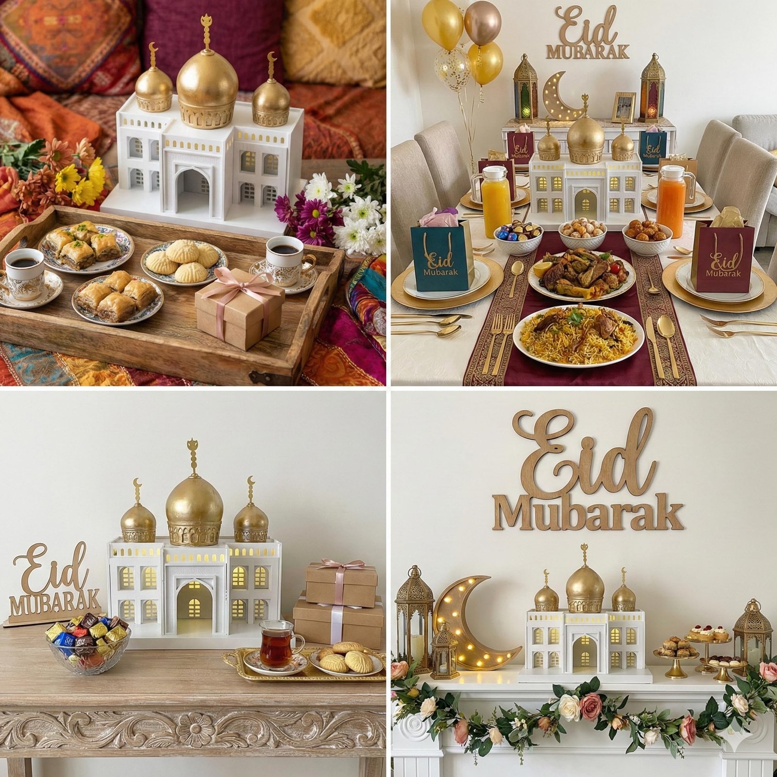 Wooden LED Mosque Decor with Gold Dome | Mado Gallery