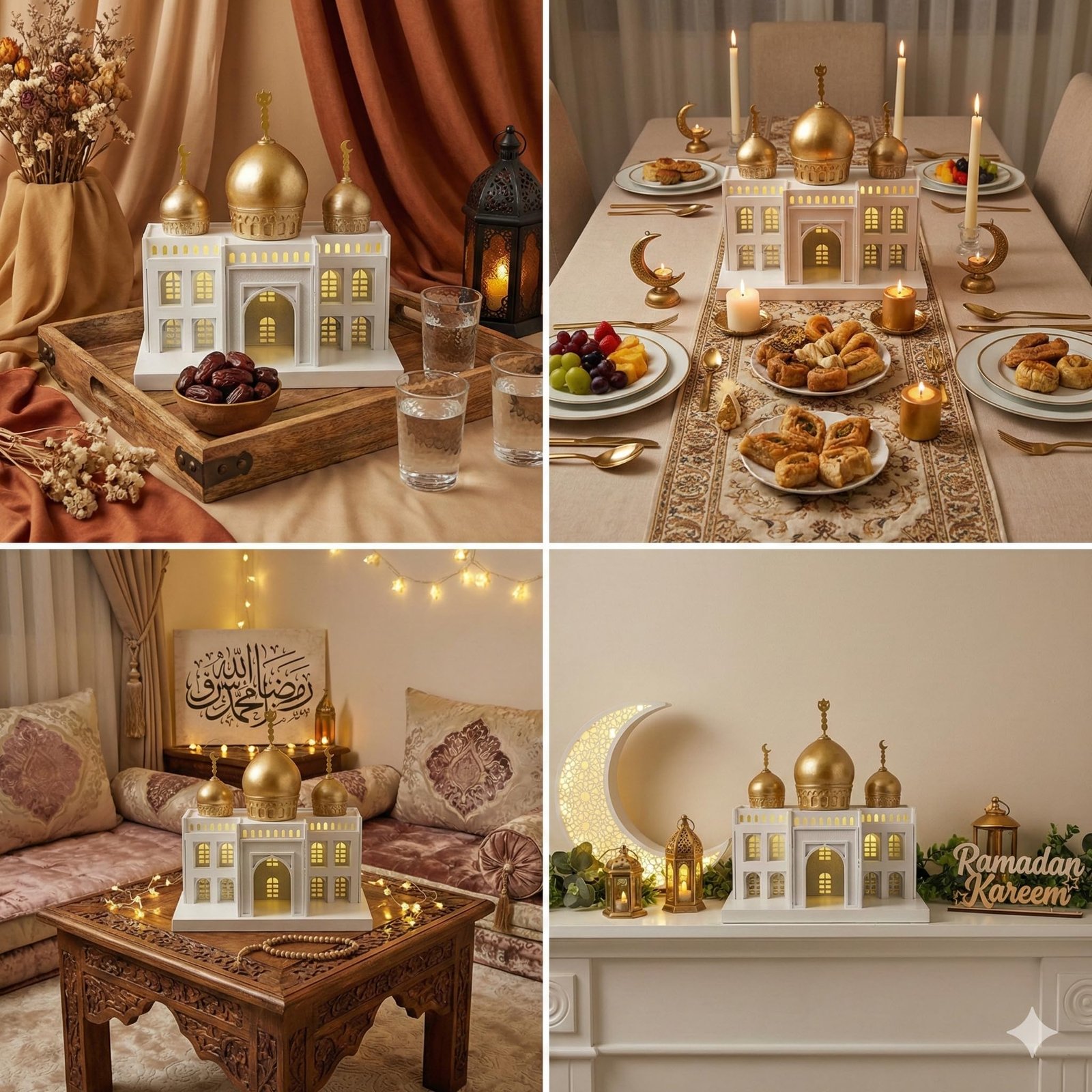 Wooden LED Mosque Decor with Gold Dome | Mado Gallery