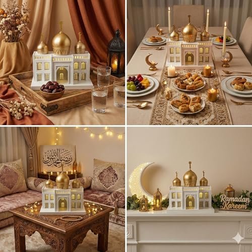 Wooden LED Mosque Decor with Gold Dome | Mado Gallery