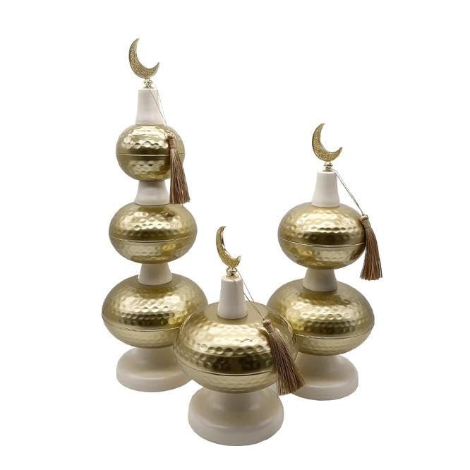 Ivory Hammered Dessert & Date Stands with Crescent – Set of 3 | Mado Gallery