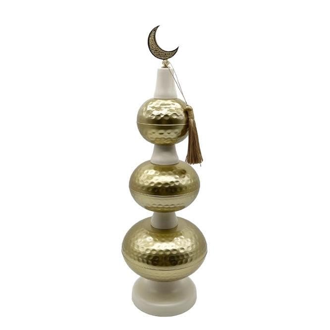 Ivory Hammered Dessert & Date Stands with Crescent – Set of 3 | Mado Gallery
