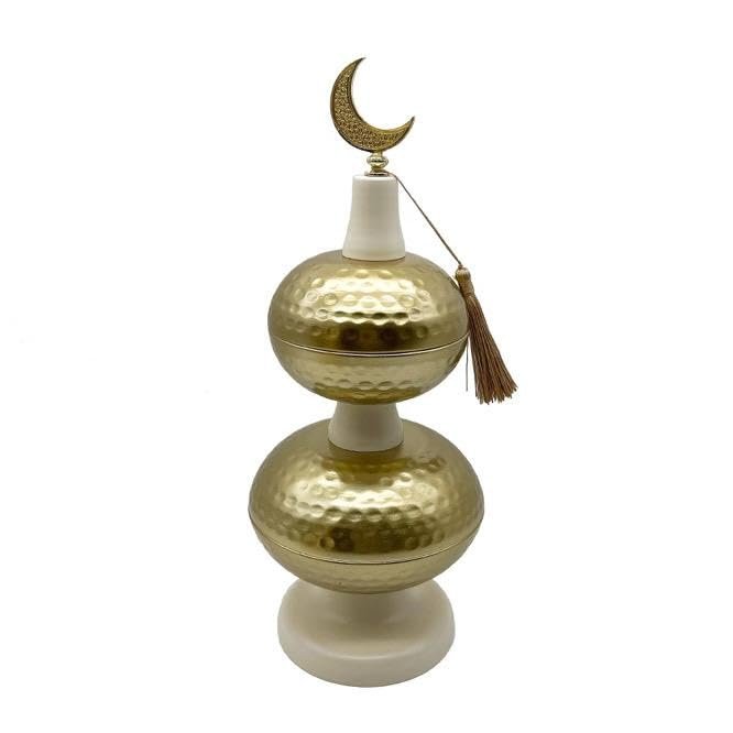 Ivory Hammered Dessert & Date Stands with Crescent – Set of 3 | Mado Gallery