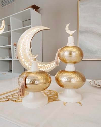 Ivory Hammered Dessert & Date Stands with Crescent – Set of 3 | Mado Gallery