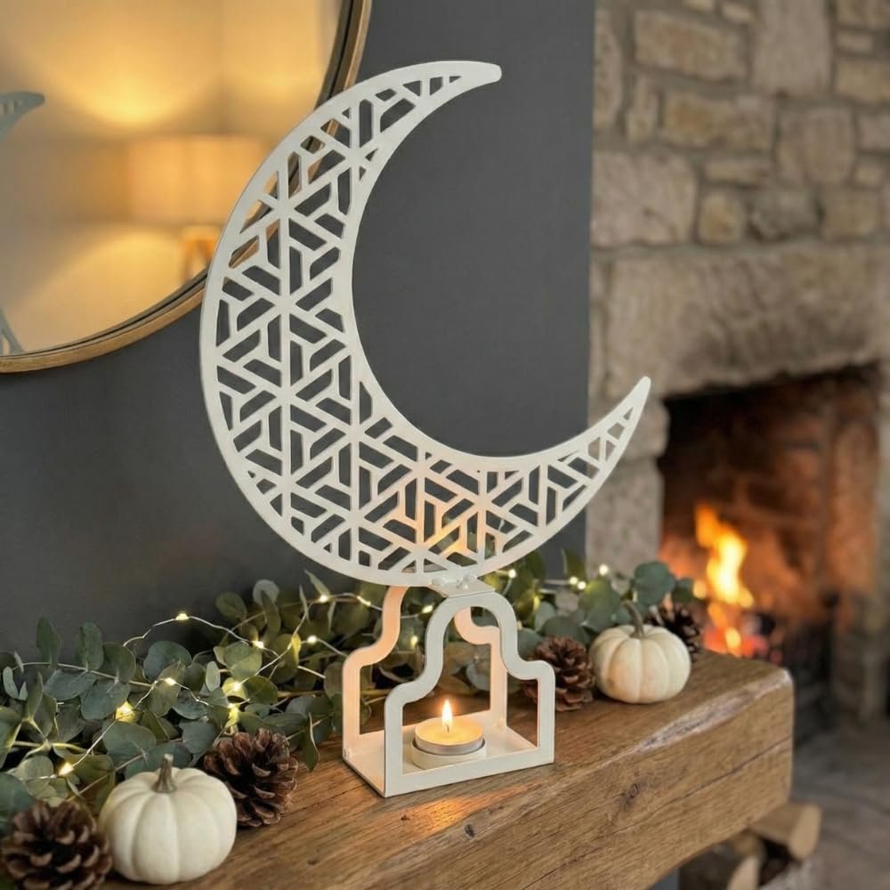 Ivory Crescent Moon Metal Table Decor – 35 × 6 × 50 cm