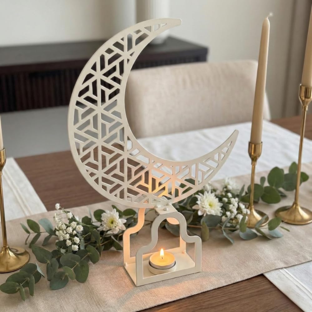 Ivory Crescent Moon Metal Table Decor – 35 × 6 × 50 cm | Mado Gallery