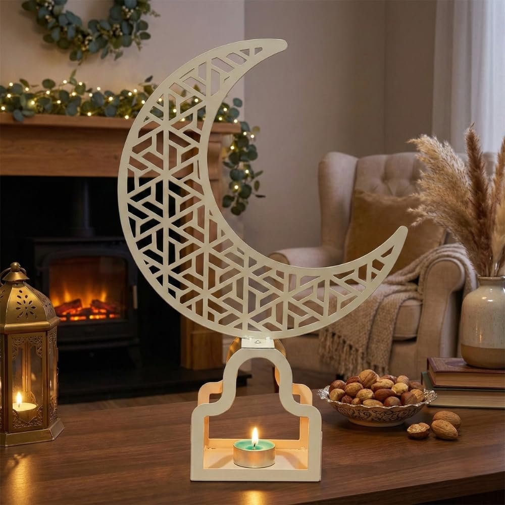 Ivory Crescent Moon Metal Table Decor – 35 × 6 × 50 cm | Mado Gallery