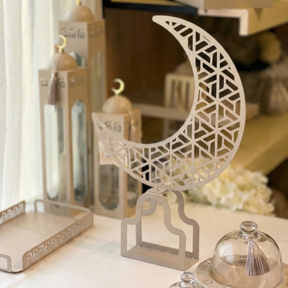Ivory Crescent Moon Metal Table Decor – 35 × 6 × 50 cm | Mado Gallery