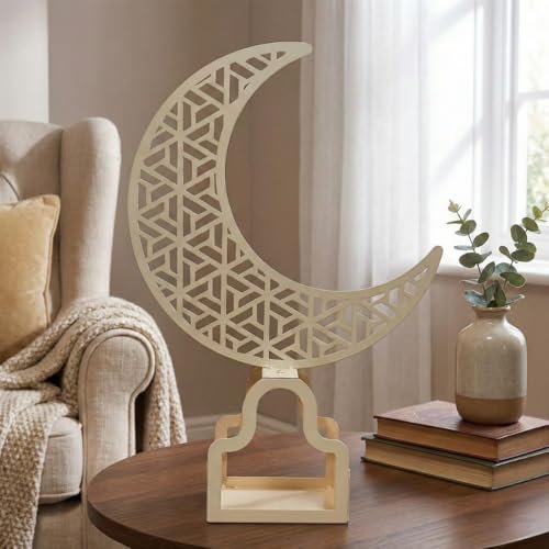 Ivory Crescent Moon Metal Table Decor – 35 × 6 × 50 cm | Mado Gallery