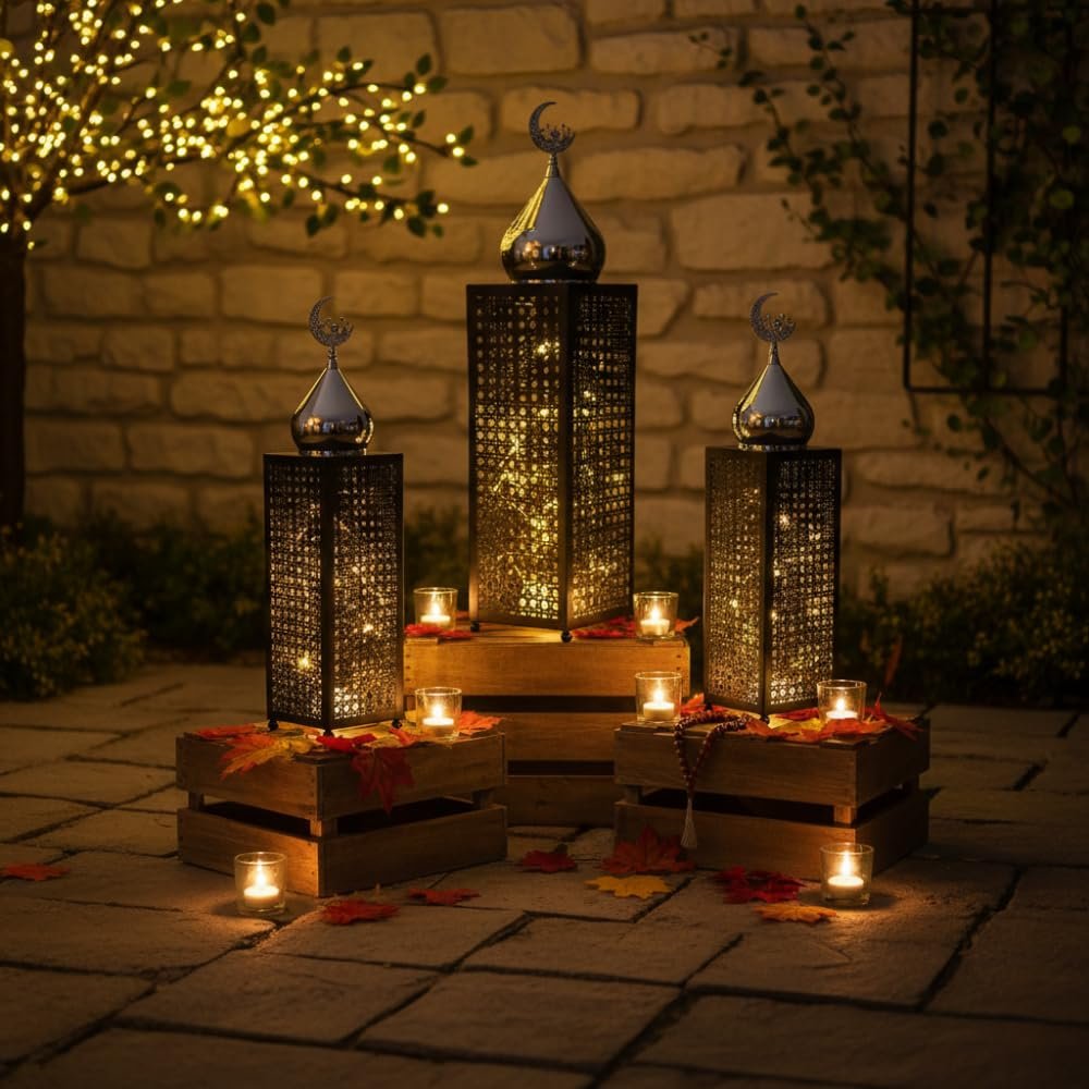 Black Metal LED Crescent Lanterns – Set of 3 | Mado Gallery