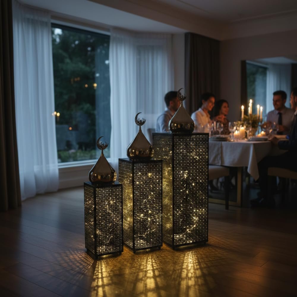 Black Metal LED Crescent Lanterns – Set of 3 | Mado Gallery