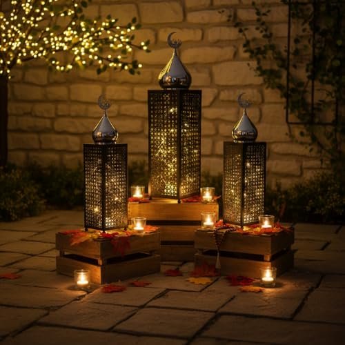 Black Metal LED Crescent Lanterns – Set of 3 | Mado Gallery