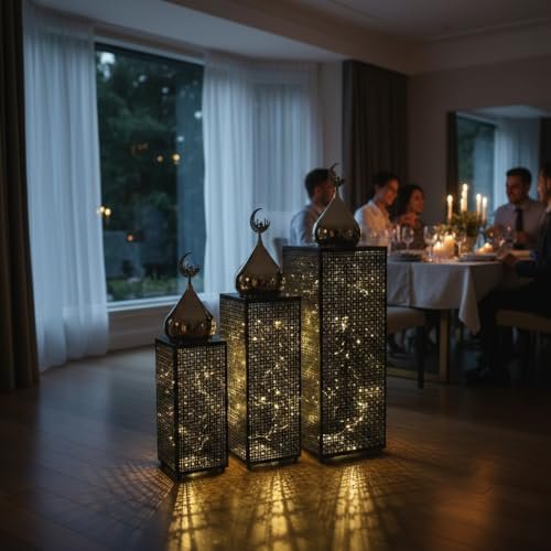 Black Metal LED Crescent Lanterns – Set of 3 | Mado Gallery