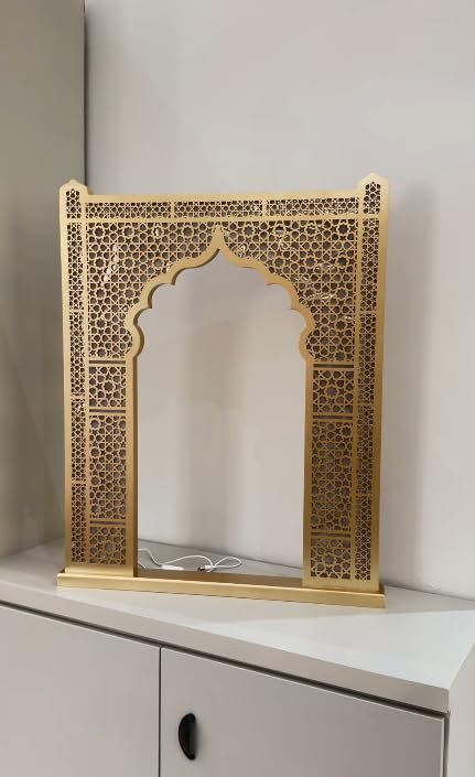 Gold Wooden LED Ramadan & Eid Decor Stand – 60 × 6 × 77 cm | Mado Gallery