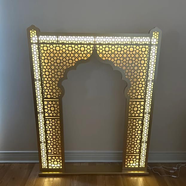 Gold Wooden LED Ramadan & Eid Decor Stand – 60 × 6 × 77 cm | Mado Gallery